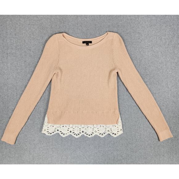 Ann Taylor Sweater Size Medium Peach Lace Hem - Picture 10 of 11